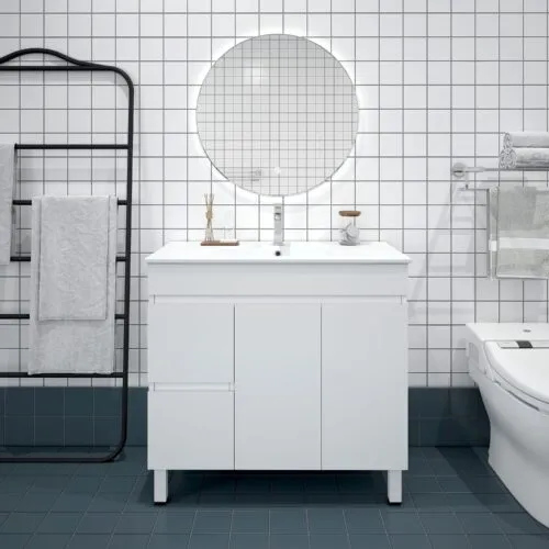 BIANCA 900mm PVC Slim Freestanding Vanity (LHD)