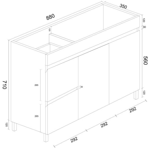 BIANCA 900mm PVC Slim Freestanding Vanity (LHD) - Image 5