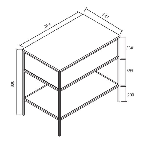 DIO 900mm Vanity Cabinet for Insert Basin - Costa Oak - Image 3