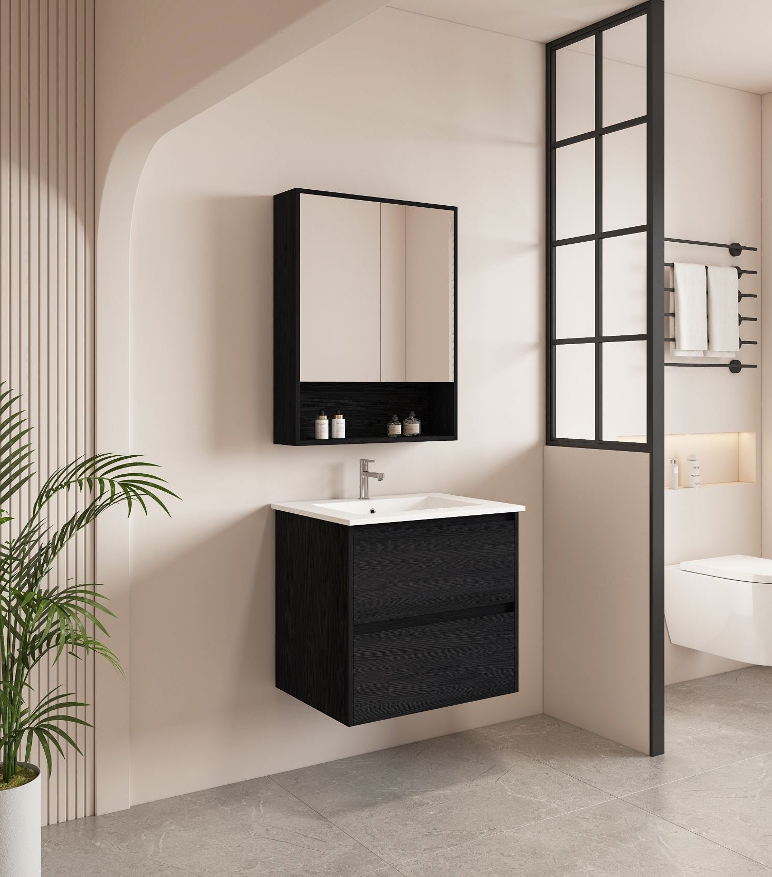HERA 600mm Wall-Hung Vanity - Black Oak - Image 2