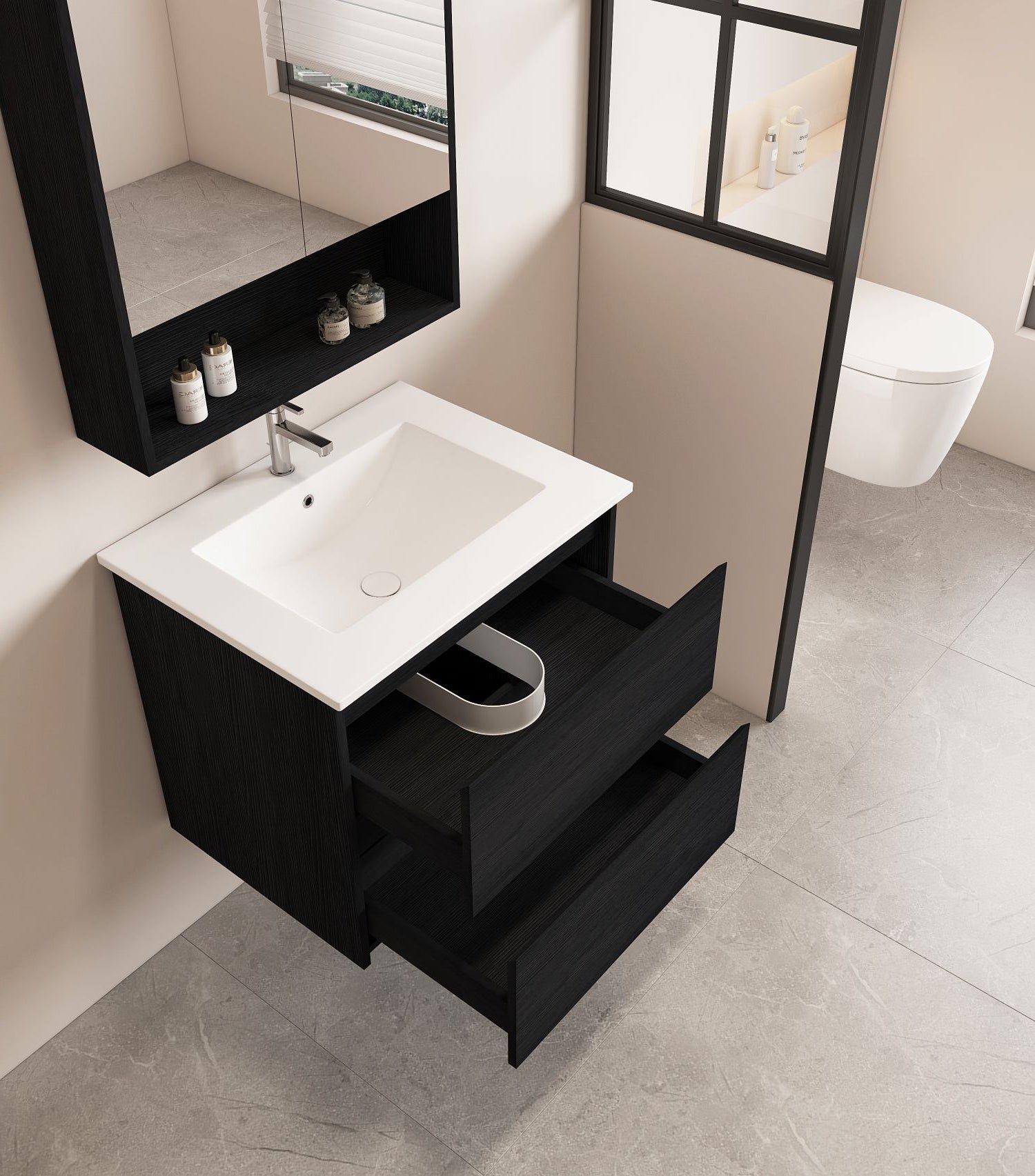 HERA 600mm Wall-Hung Vanity - Black Oak - Image 3