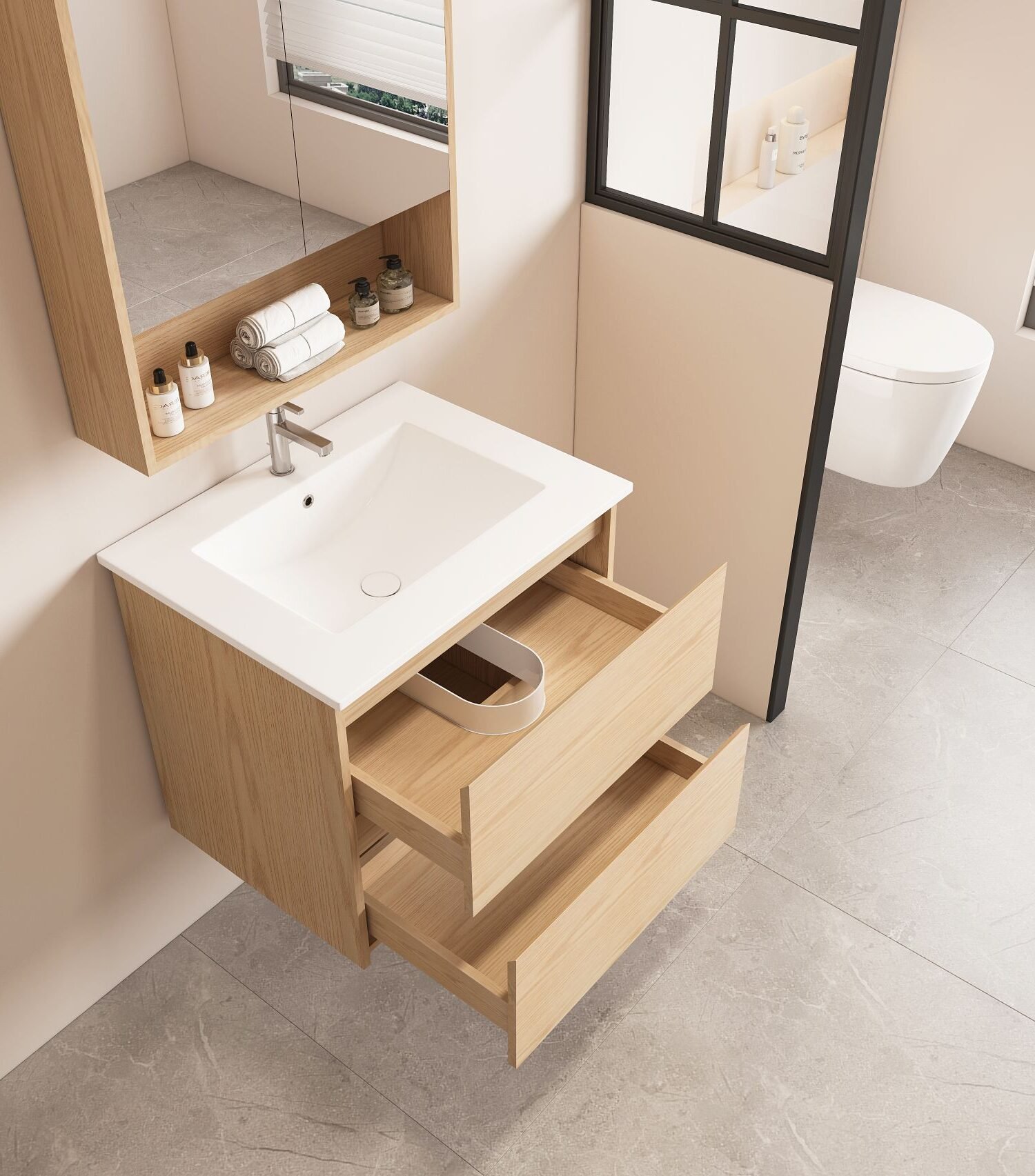HERA 600mm Wall-Hung Vanity - Tas Oak - Image 3