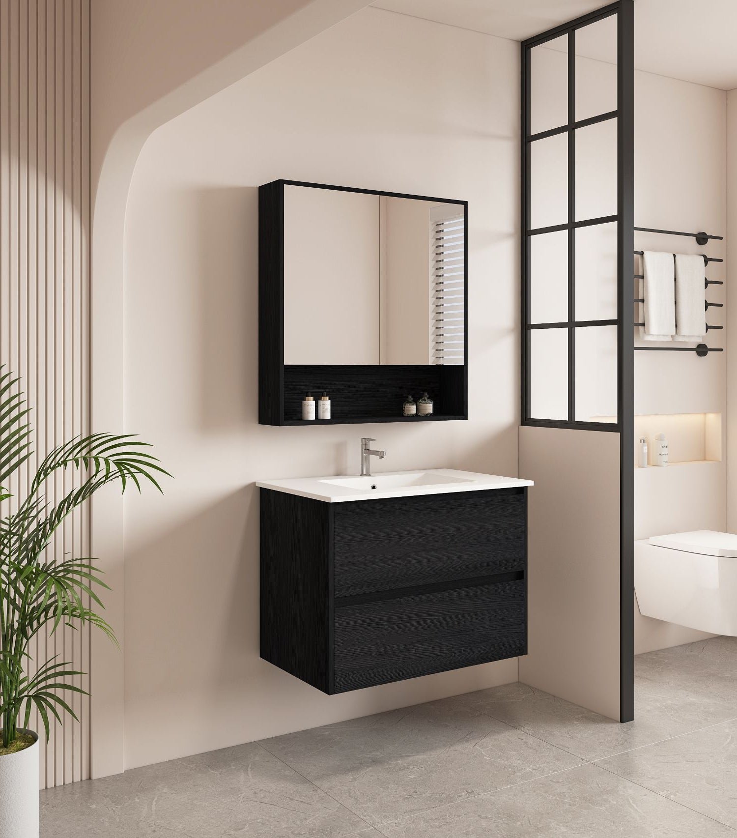 HERA 750mm Wall-Hung Vanity - Black Oak - Image 2
