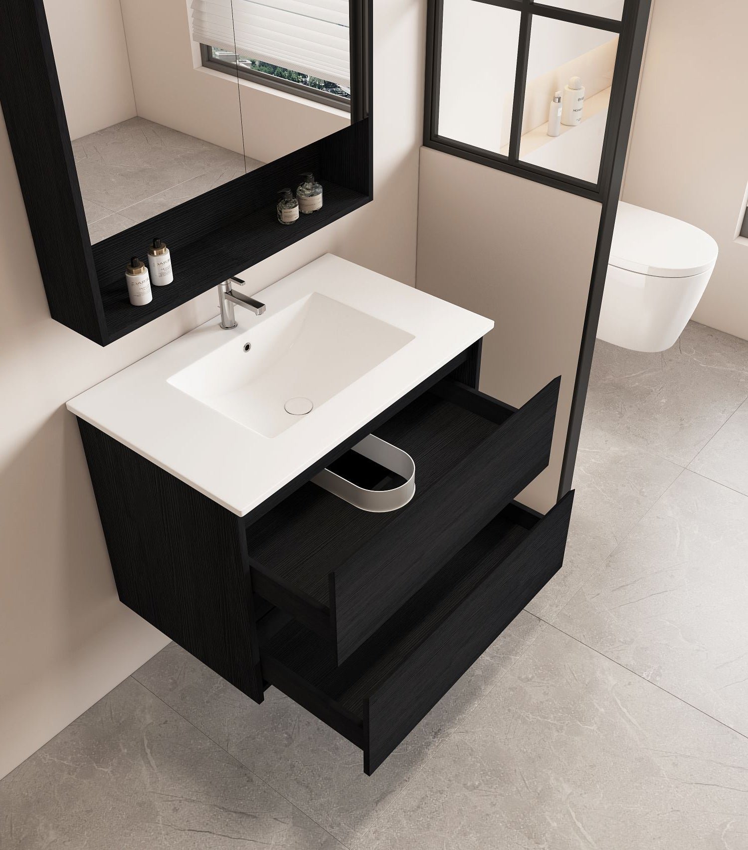 HERA 750mm Wall-Hung Vanity - Black Oak - Image 3