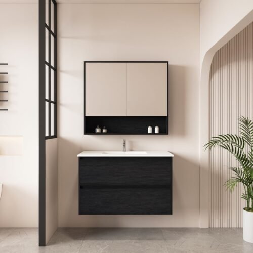 HERA 900mm Wall-Hung Vanity - Black Oak