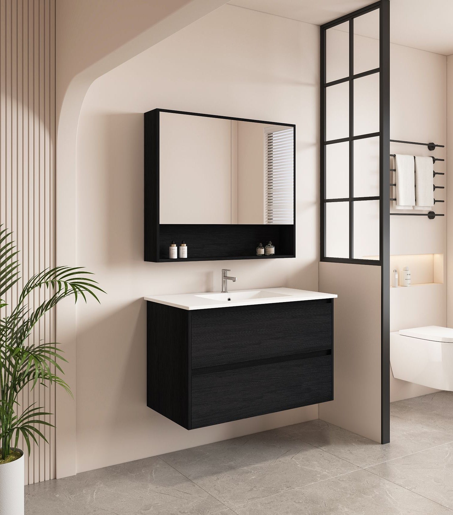 HERA 900mm Wall-Hung Vanity - Black Oak - Image 2