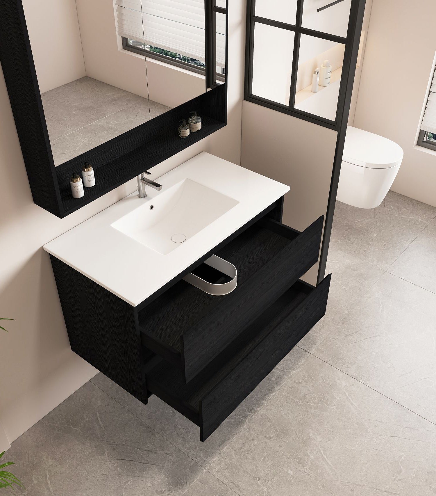 HERA 900mm Wall-Hung Vanity - Black Oak - Image 3