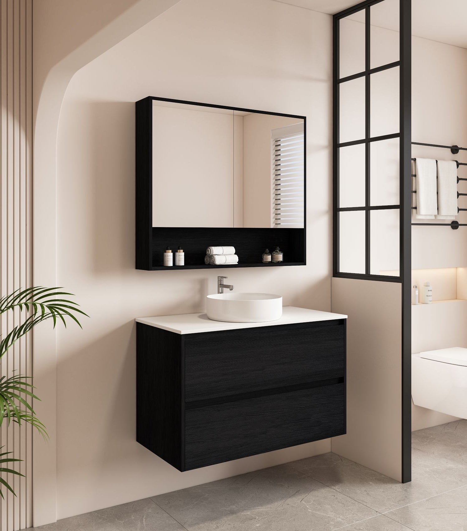 HERA 900mm Wall-Hung Vanity - Black Oak - Image 7