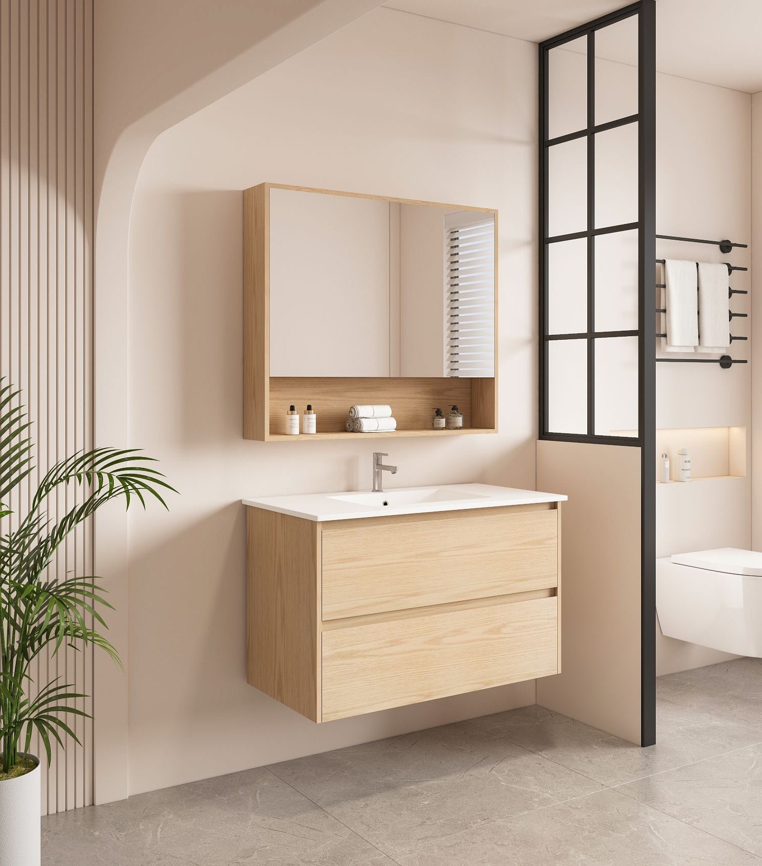 HERA 900mm Wall-Hung Vanity - Tas Oak - Image 2