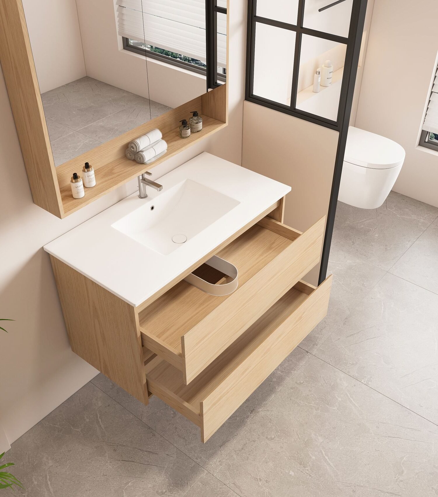 HERA 900mm Wall-Hung Vanity - Tas Oak - Image 3