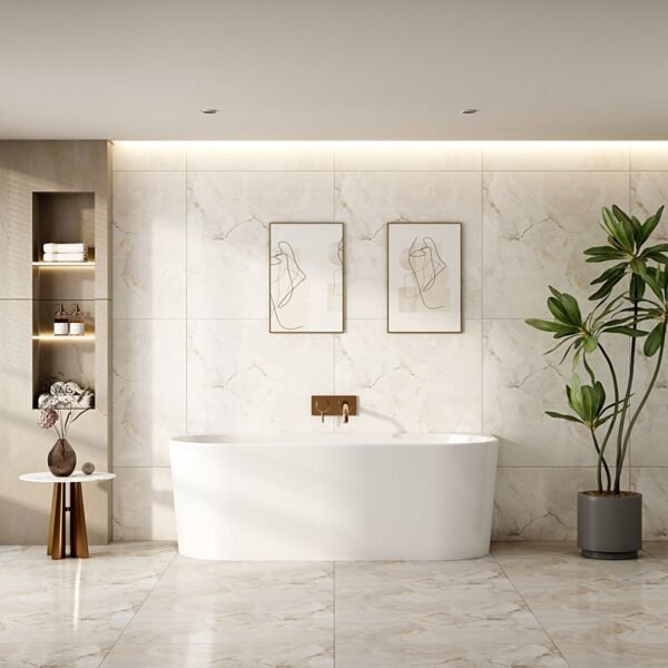 Musen Ultra-Thin Back-to-Wall Bathtub - Gloss White - Image 2