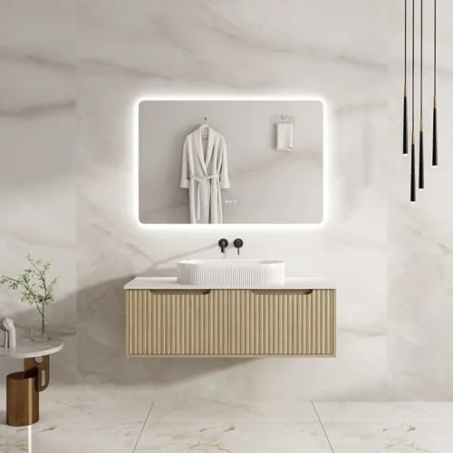 Fluted Rhea 1200mm Wall-Hung Cabinet - Natural Oak