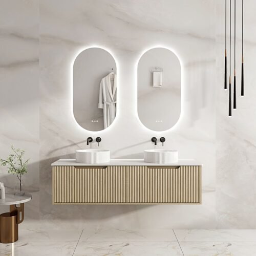 Fluted Rhea 1500mm Wall-Hung Cabinet - Natural Oak