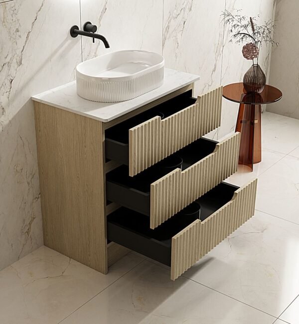 Fluted Rhea 750mm Freestanding Cabinet - Natural Oak - Image 7