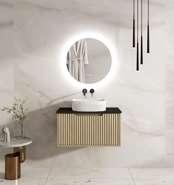 Fluted Rhea 750mm Wall-Hung Cabinet - Natural Oak - Image 12