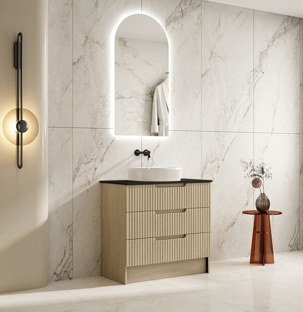Fluted Rhea 900mm Freestanding Cabinet - Natural Oak - Image 11