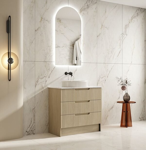 Fluted Rhea 900mm Freestanding Cabinet - Natural Oak - Image 8
