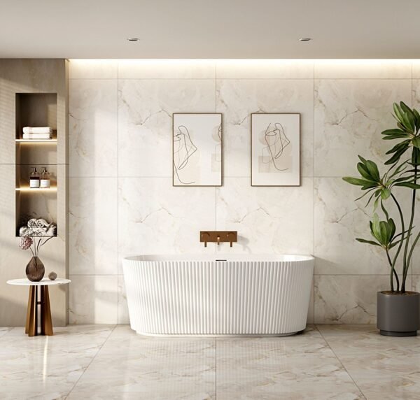 Rose Fluted Back-to-Wall Bathtub - Matt White - Image 2
