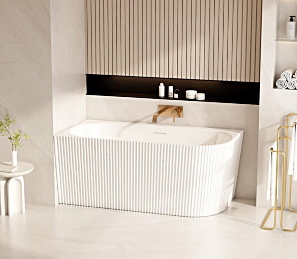 Rose V-Groove Corner Bathtub - Matt White - Image 4