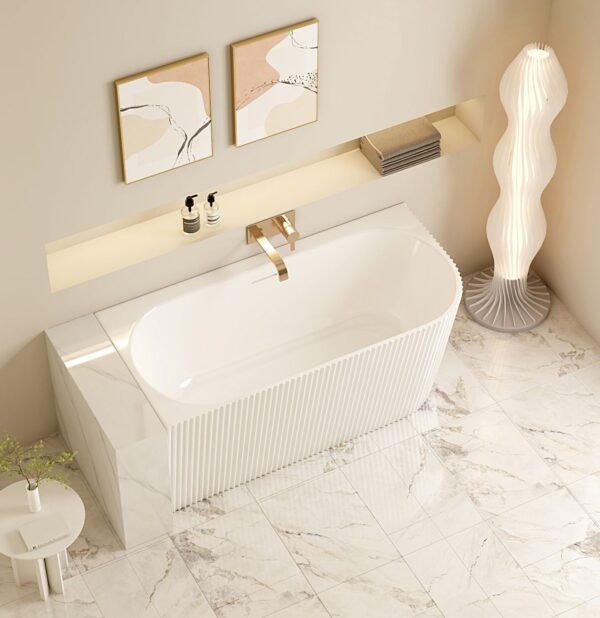 Rose V-Groove Corner Bathtub - Matt White - Image 7