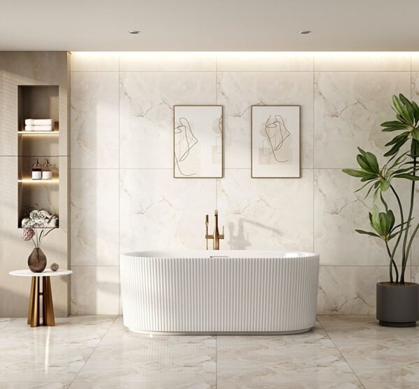 Rose Fluted V-Groove Freestanding Bathtub - Matt White - Image 2