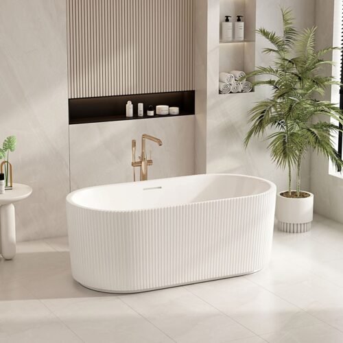 Rose Fluted V-Groove Freestanding Bathtub - Matt White