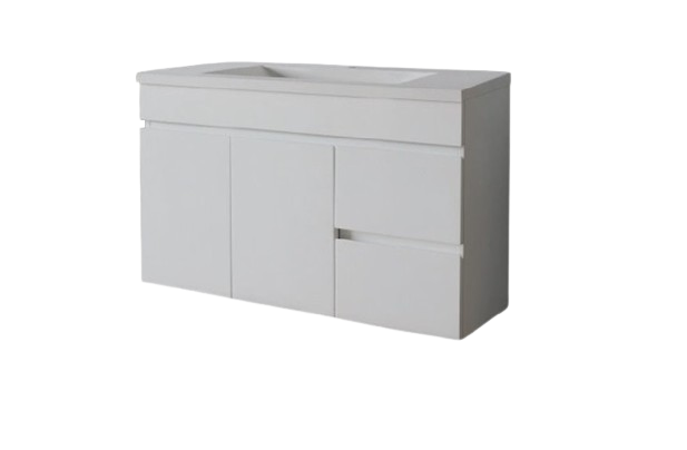 Saturn Slim 860mm Wall Hung POLYMARBLE TOP Finger Pull Vanity