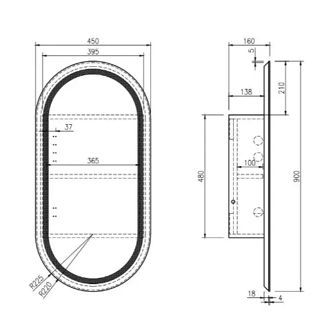 Athena 450*900mm LED Oval Wall Hung Shaving Cabinet - Single Door - Image 4