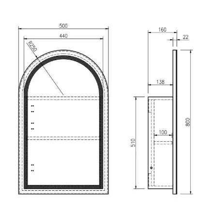 Athena 500*900mm LED Arch Wall Hung Shaving Cabinet - Single Door - Image 4