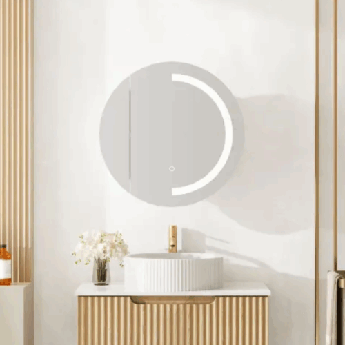 Athena 600mm LED Round Wall Hung Shaving Cabinet - Single Door