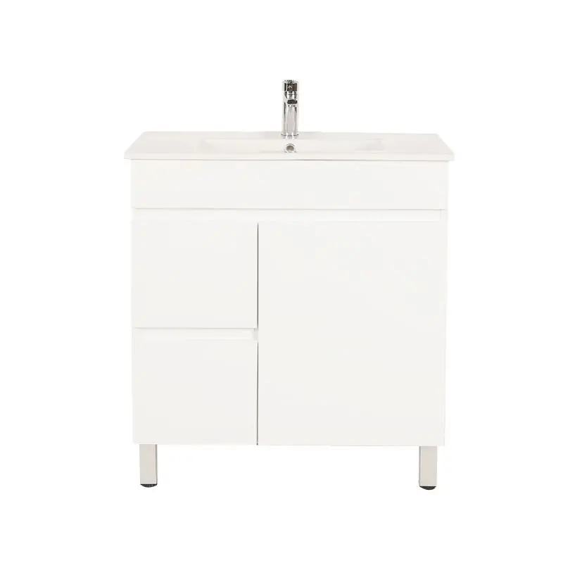 Bianca PVC 75cm Floor Standing Vanity Cabinet (LHD) Gloss White with Ceramic Top - Image 4