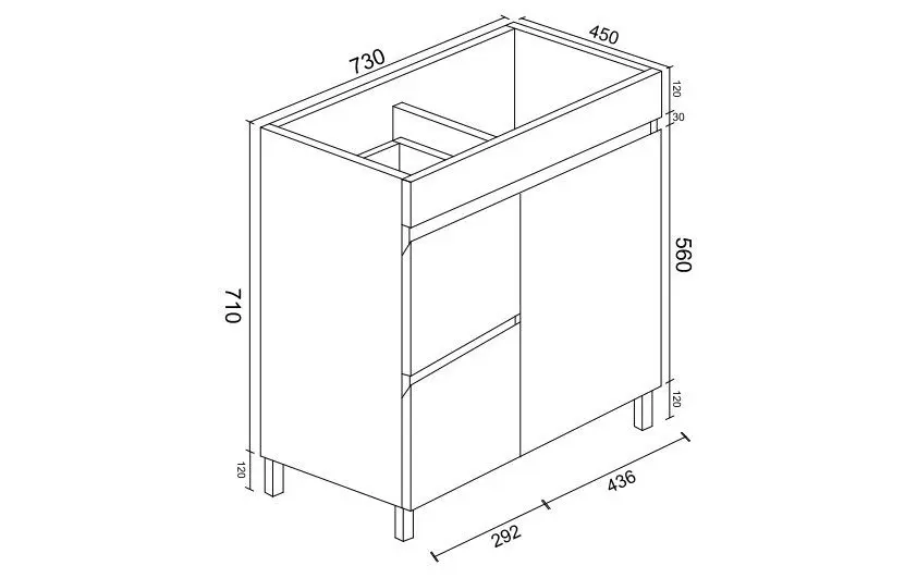 Bianca PVC 75cm Floor Standing Vanity Cabinet (LHD) Gloss White with Ceramic Top - Image 3