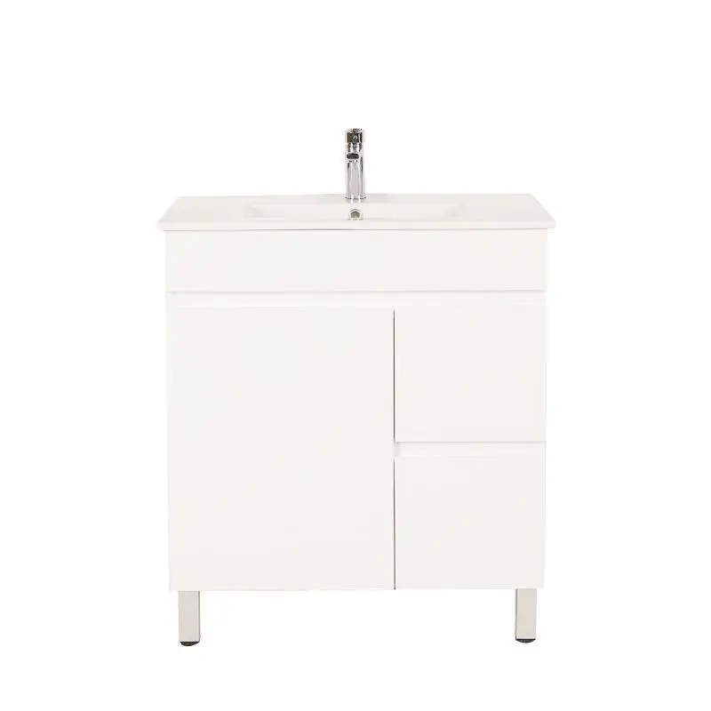 Bianca PVC 75cm Floor Standing Vanity Cabinet (RHD) Gloss White with Ceramic Top - Image 2