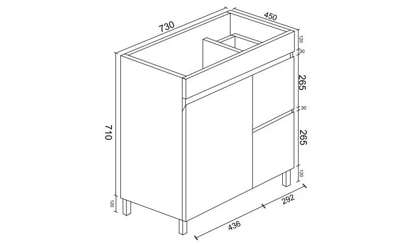Bianca PVC 75cm Floor Standing Vanity Cabinet (RHD) Gloss White with Ceramic Top - Image 4