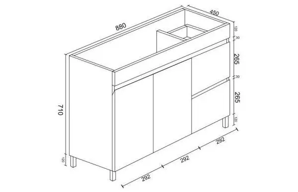 Bianca PVC 90cm Floor Standing Vanity Cabinet (RHD) Gloss White with Ceramic Top - Image 2