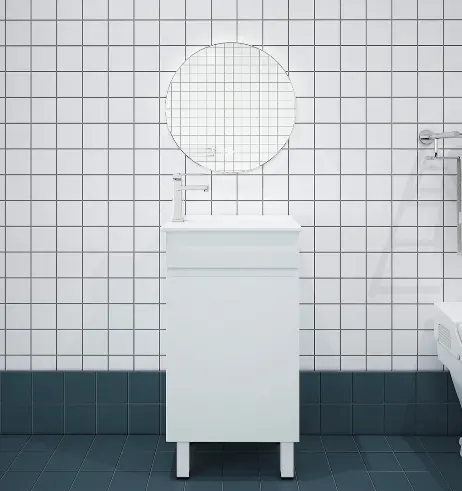 Bianca Slim PVC 40cm Floor Standing Vanity Gloss White with Ceramic Top - Image 2