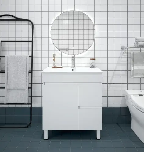 Bianca Slim PVC 75cm Floor Standing Vanity (RHD) Gloss White with Ceramic Top - Image 2