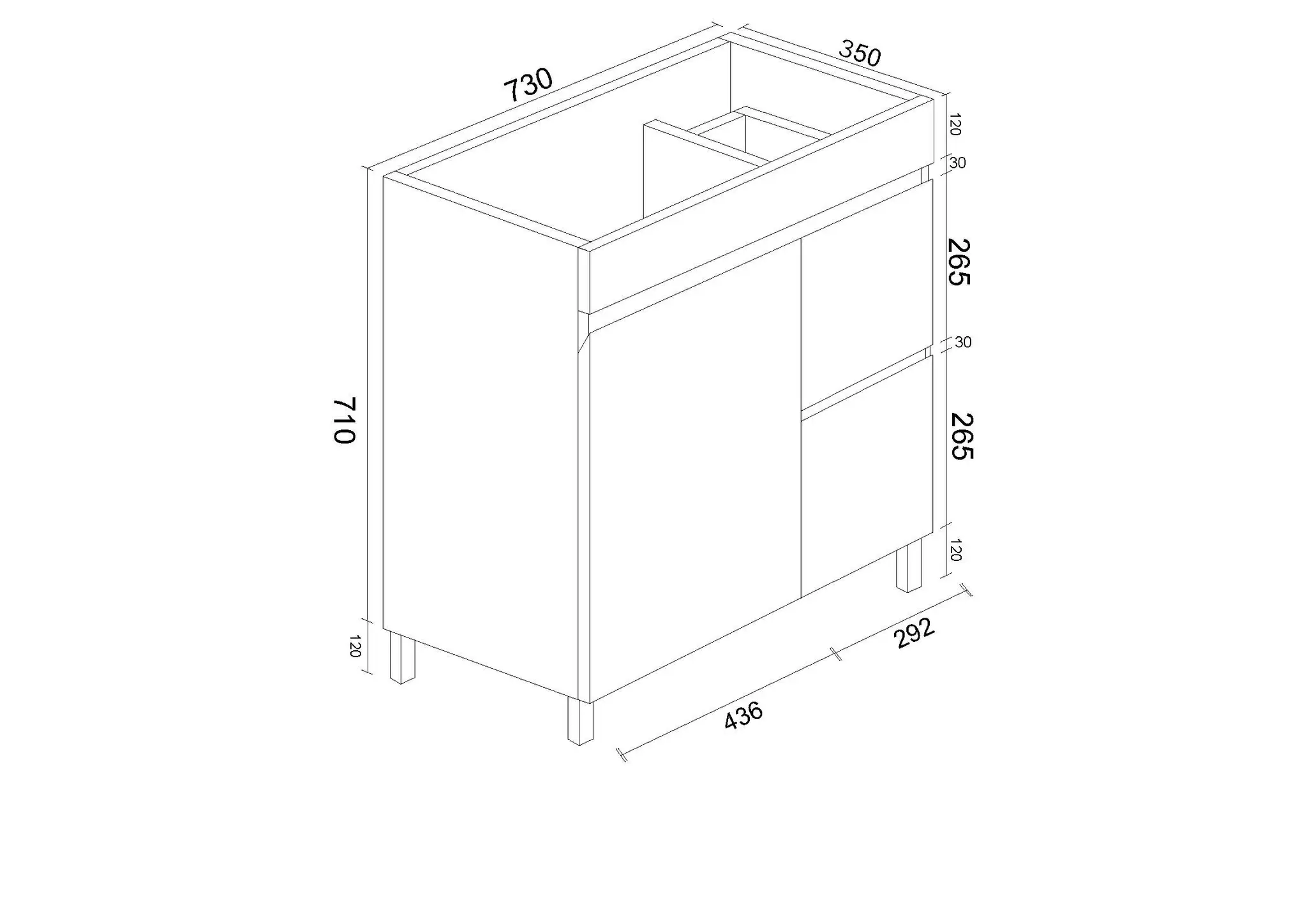 Bianca Slim PVC 75cm Floor Standing Vanity (RHD) Gloss White with Ceramic Top - Image 3