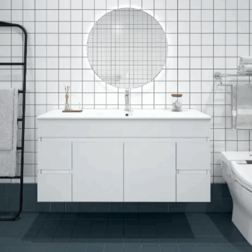 Bianca PVC 120cm Wall Hung Vanity Cabinet Gloss White with Ceramic Basin
