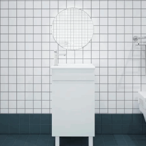 Bianca Slim PVC 40cm Floor Standing Vanity Gloss White with Ceramic Top