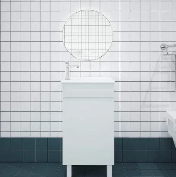 Bianca Slim PVC 40cm Floor Standing Vanity Gloss White with Ceramic Top