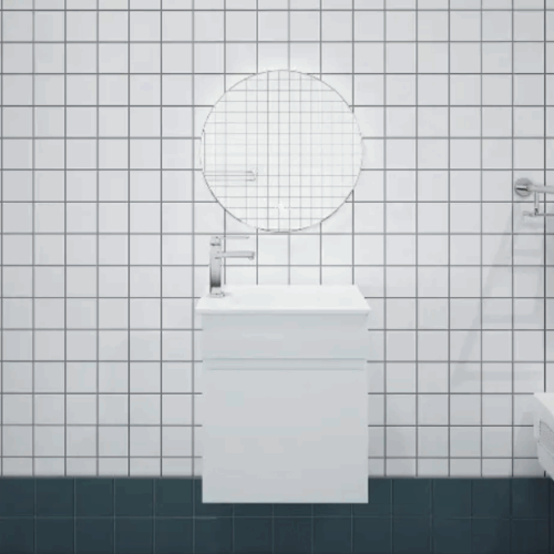 Bianca Slim PVC 40cm Wall Hung Vanity Gloss White with Ceramic Top