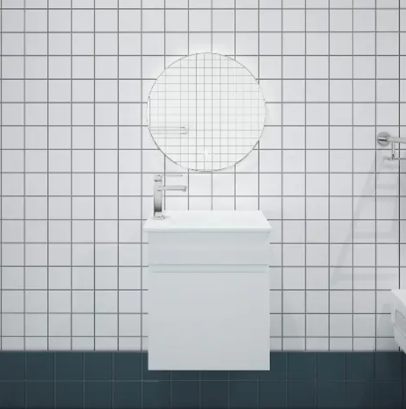 Bianca Slim PVC 40cm Wall Hung Vanity Gloss White with Ceramic Top