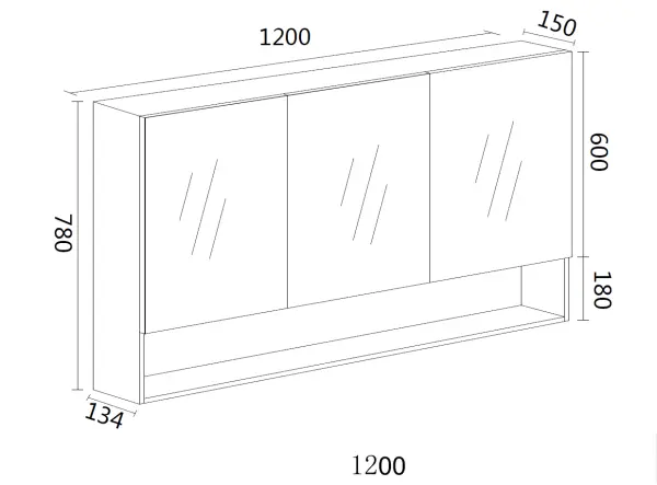 Woodgrain Shaving Cabinet with Shelf 1200mm - Image 6