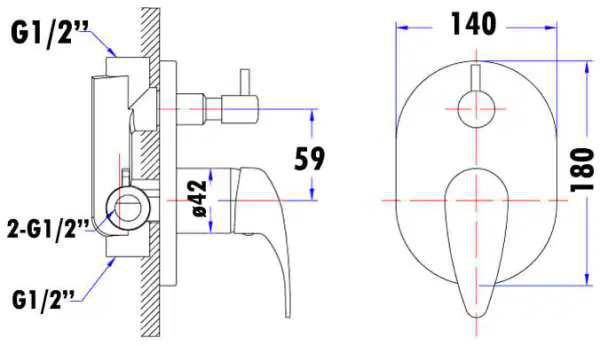 Ruby Wall Mixer with Diverter - Image 2