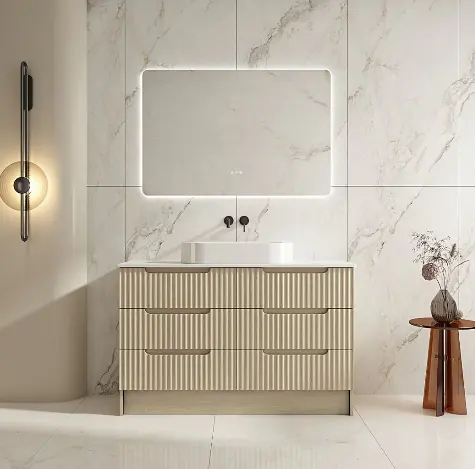 Rhea 1200mm Fluted Freestanding Vanity Natural Oak with 1200mm Stone Top (no basin) - Image 2