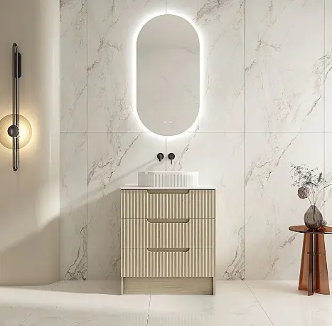 Rhea 750mm Fluted Freestanding Vanity Natural Oak with 750mm Stone Top (no basin) - Image 2