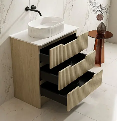 Rhea 750mm Fluted Freestanding Vanity Natural Oak with 750mm Stone Top (no basin) - Image 3