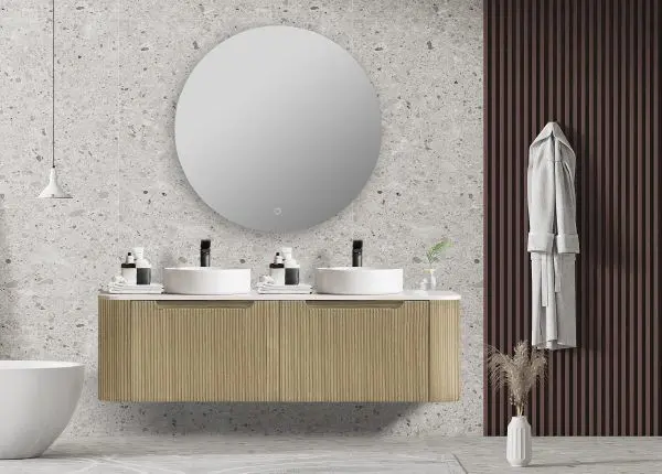 Rome Fluted 1500mm Wall-hung Cabinet with White Quartz stone top - Image 2