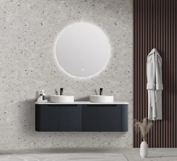 Rome Fluted 1500mm Wall-hung Cabinet with White Quartz stone top - Image 4